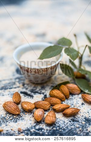 Close Up Of Oats Face Pack Or Avena Sativa Facial Mask I.e  Crushed Or Powdered Almonds Or Badam,mil