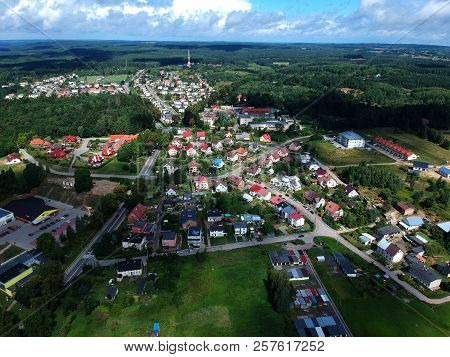 Miastko, Poland - 05 August 2018 - Aerial View On Miastko City Panorama, North Part