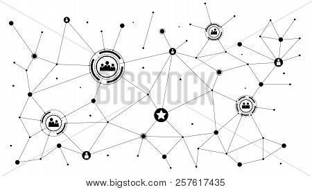 Concept Of Social Media Network. Network Of Icons. Communication Technology In Social Network. Conce