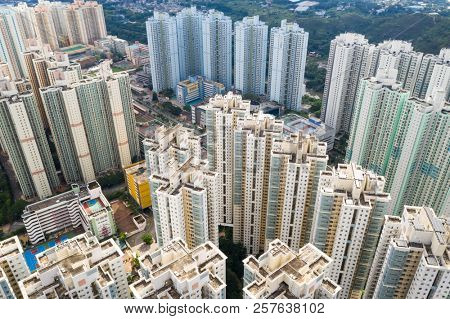 Tin Shui Wai, Hong Kong 02 September 2018:- Drone fly over Hong Kong residnetial district