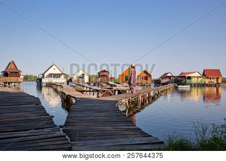 floating village on lake Bokod, Hungary
