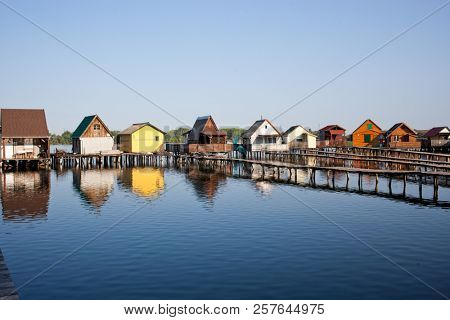 floating village on lake Bokod, Hungary