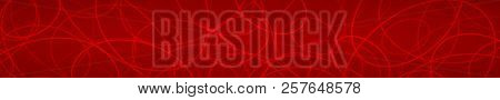 Abstract Horizontal Banner Of Randomly Arranged Contours Of Elipses On Red Background