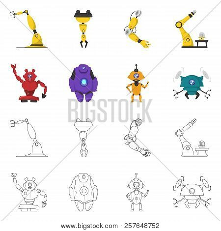 Vector Design Of Robot And Factory Symbol. Collection Of Robot And Space Vector Icon For Stock.