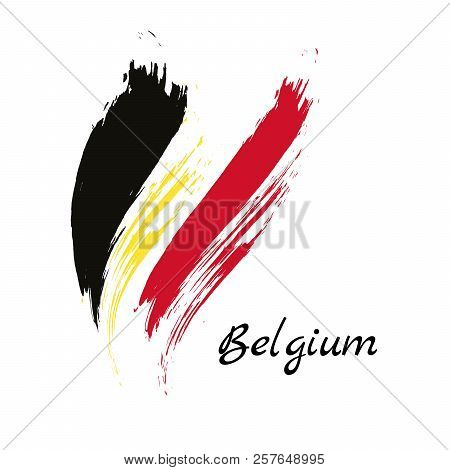 Belgium Colorful Brush Strokes Painted National Country Belgian Flag Icon. Painted Texture