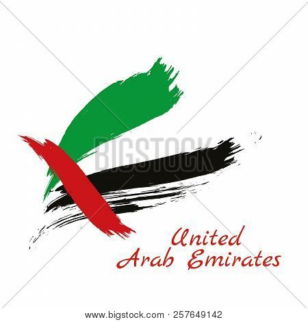 Flag Of United Arab Emirates. Vector Illustration On White Background. Beautiful Brush Strokes. Abst