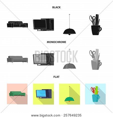 Vector Design Of Furniture And Work Icon. Set Of Furniture And Home Stock Vector Illustration.