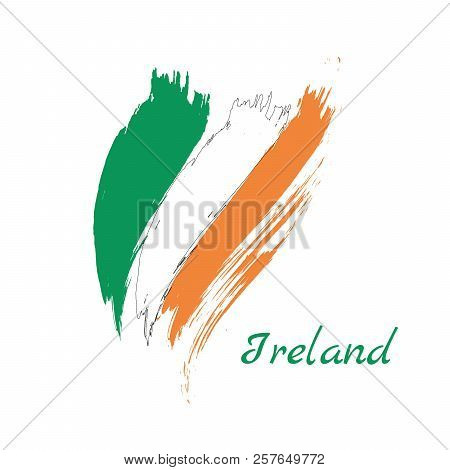 Flag Of Ireland, Brush Stroke Background, Vector Illustration