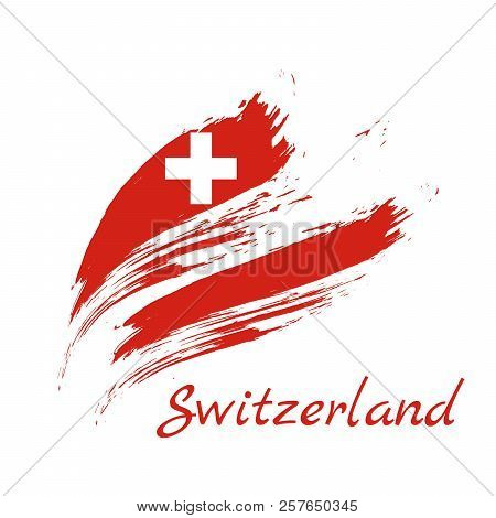 Flag Of Switzerland, Brush Stroke Background Vector Illustration
