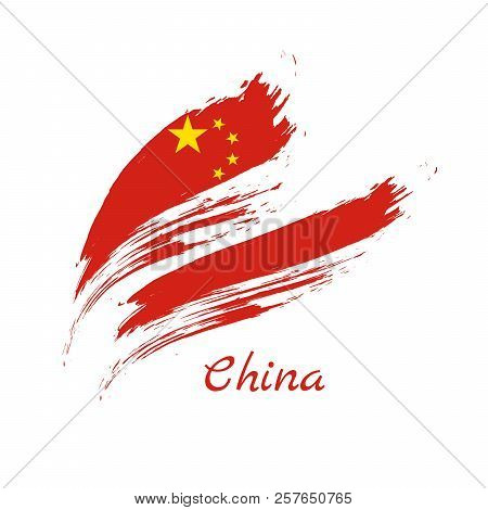 Flag Of China. Vector Illustration On White Background. Beautiful Brush Strokes. Abstract Concept. E