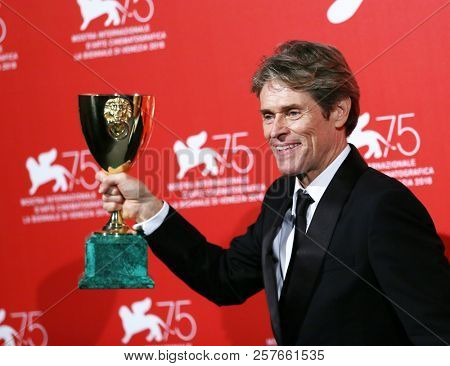 Willem Dafoe poses with the Coppa Volpi for Best Actor for 'At Eternity's Gate' at the Winners Photocall during the 75th Venice Film Festival on September 8, 2018 in Venice, Italy.