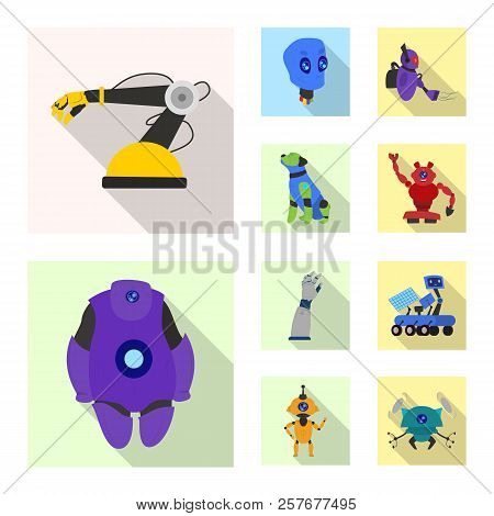 Vector Illustration Of Robot And Factory Sign. Set Of Robot And Space Stock Symbol For Web.