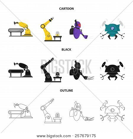 Vector Design Of Robot And Factory Sign. Collection Of Robot And Space Vector Icon For Stock.