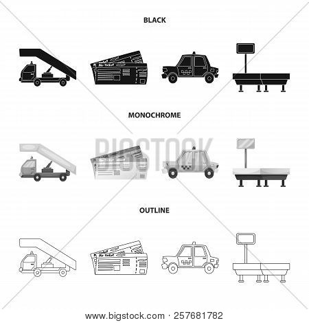 Vector Illustration Of Airport And Airplane Symbol. Set Of Airport And Plane Vector Icon For Stock.