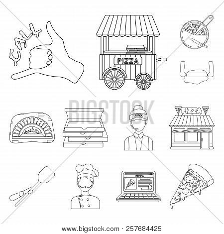 Pizza And Pizzeria Outline Icons In Set Collection For Design. Staff And Equipment Vector Symbol Sto