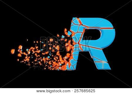 Broken Shattered Fast Sporty Alphabet Letter R Uppercase. Crushed Speedy Racing Font. 3d Render Isol