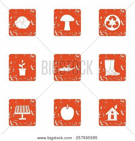 Green Recycling Icons Set. Grunge Set Of 9 Green Recycling Icons For Web Isolated On White Backgroun