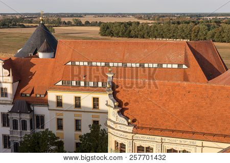View Of The Roofs Of The Historic Old Town Of Torgau In Saxony, Germany