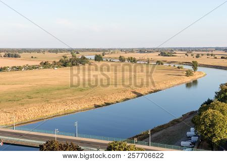 View Of The Bridge And River Elbe In Torgau, Saxony, Germany