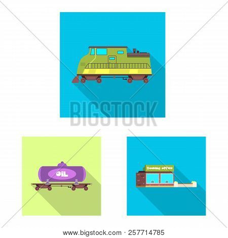 Vector Design Of Train And Station Icon. Collection Of Train And Ticket Stock Vector Illustration.