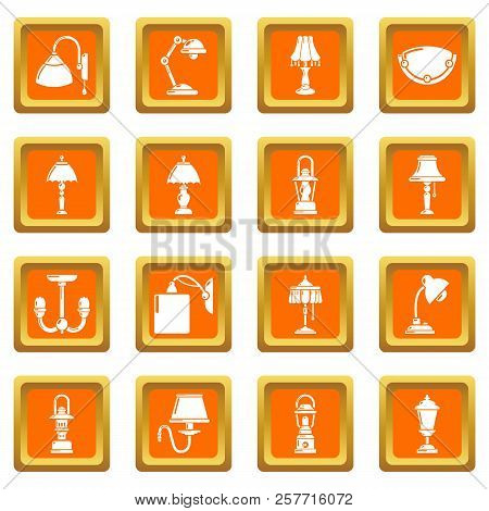 Lamp Icons Set Orange Square Isolated On White Background