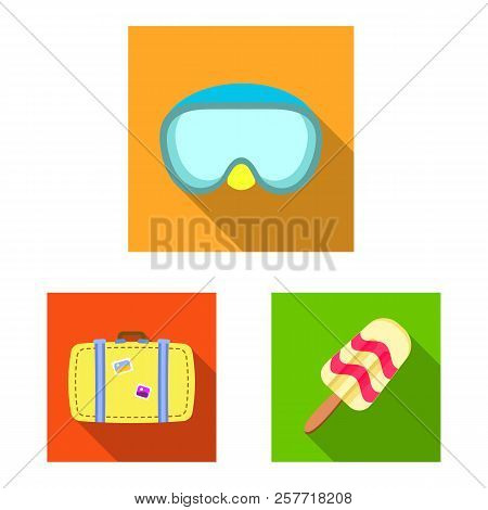 Vector Illustration Of Equipment And Swimming Symbol. Set Of Equipment And Activity Stock Symbol For