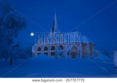 During Winter In Lapland, Sweden, Norrbotten, Arvidsjaur Church