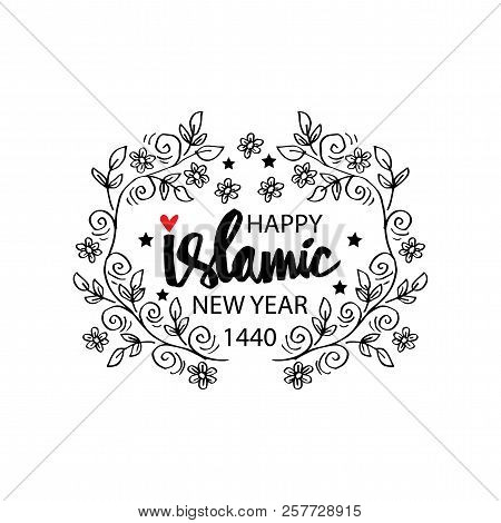 Happy Islamic New Year 1440 Greeting Card. White Background.