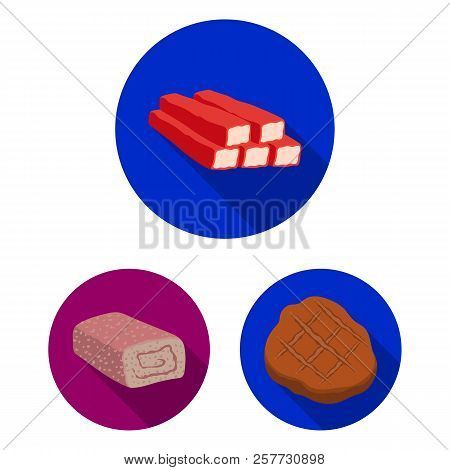 Different Meat Flat Icons In Set Collection For Design. Meat Product Vector Symbol Stock Web Illustr