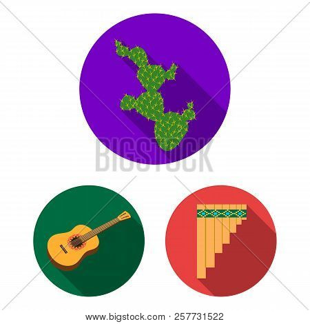 Country Mexico Flat Icons In Set Collection For Design. Mexico And Landmark Vector Symbol Stock Web 