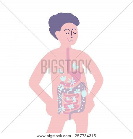 Probiotics Benefits. Scheme Of Influence Of Probiotics On A Human Body. Conceptual Illustrations Of 