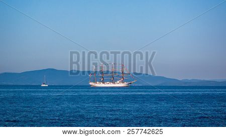 The Movement Of Sailing Ship Aiwo Maru In The Amur Bay Of The Bosporus Easern Strait Near The Russia