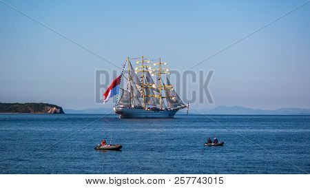 The Movement Of Sailing Ship Aiwo Maru In The Amur Bay Of The Bosporus Easern Strait Near The Russia
