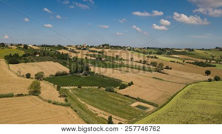 Panorama Of The Countryside In Coriano, Emilia Romagna Countryside, Italy