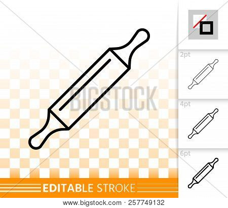 Rolling Pin Thin Line Icon. Outline Sign Of Bakery. Wood Roll Linear Pictogram With Different Stroke