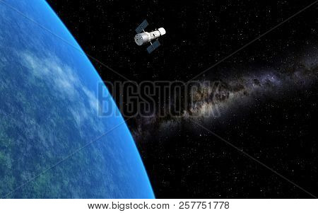 This Image Shows 3d Rendering From Hubble Telescope With Earth And Milky Way