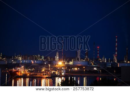 Illuminated Petrochemical Plant Of Port De Bouc