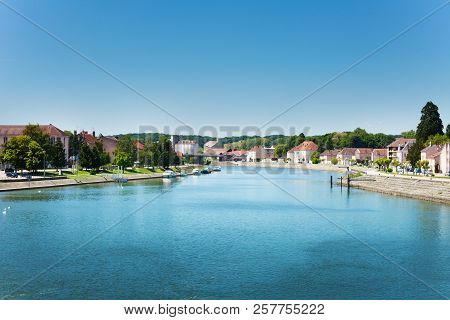 Panorama Of Saone River From Bridge In Gray Town