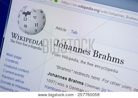 Ryazan, Russia - September 09, 2018 - Wikipedia Page About Johannes Brahms On A Display Of Pc