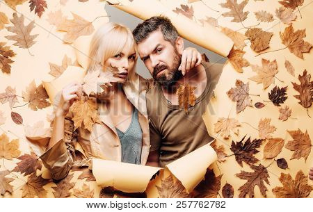 Autumn Cuople. Copy Space For Text. Slogan Or Product. Autumn Dress. November Background. Black Frid