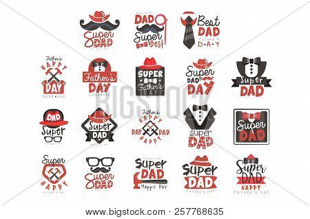 Super Dad Logo Set, Fathers Day Vector Illustrations