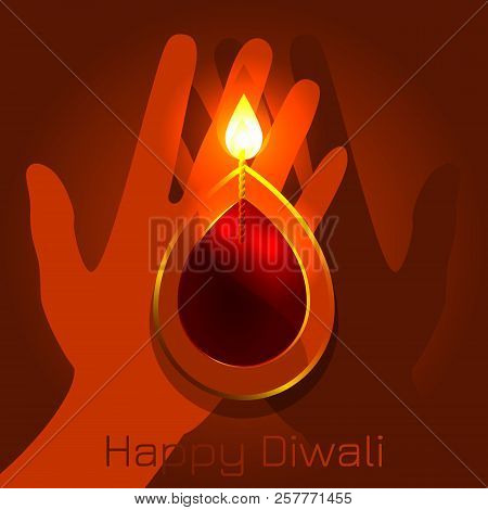 Diwali, Deepavali Hindu Festival. 7 November. Diya Lamp. They Are Held By Two Hands