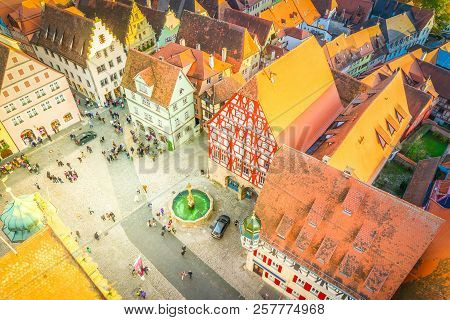 Cntral Square Of Rothenburg Ob Der Tauber, Germany, Retro Toned