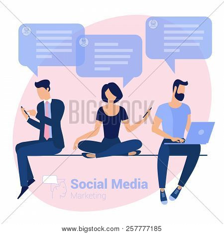 Flat Design  Web Page Template For Social Media Digital Marketing, Business Strategy And Analytics. 