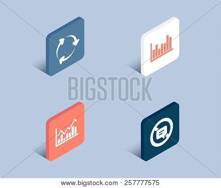 Set Of Infochart, Recycling And Bar Diagram Icons. Stop Talking Sign. Stock Exchange, Reduce Waste, 