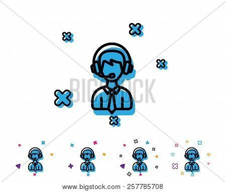 Shipping Support Line Icon. Delivery Manager Sign. Logistics Help Symbol. Line Icon With Geometric E