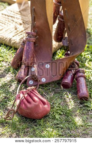 Old English Gun Powder Bag - Vintage Guns - Medieval Festival Durham United Kingdom