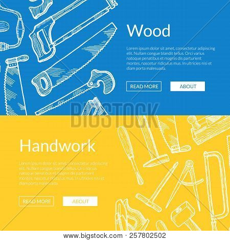 Vector Hand Drawn Woodwork Elements Web Banner Poster Templates Illustration