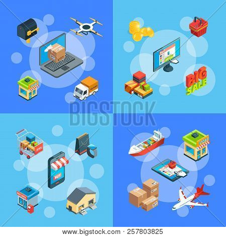 Banner And Poster Colllection Vector Isometric Shipping And Delivery Icons Infographic Concept Illus