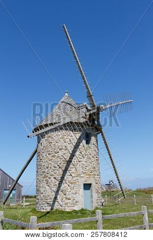 Trouguer Windmill In Cleden Cap Sizun During A Sunny Day